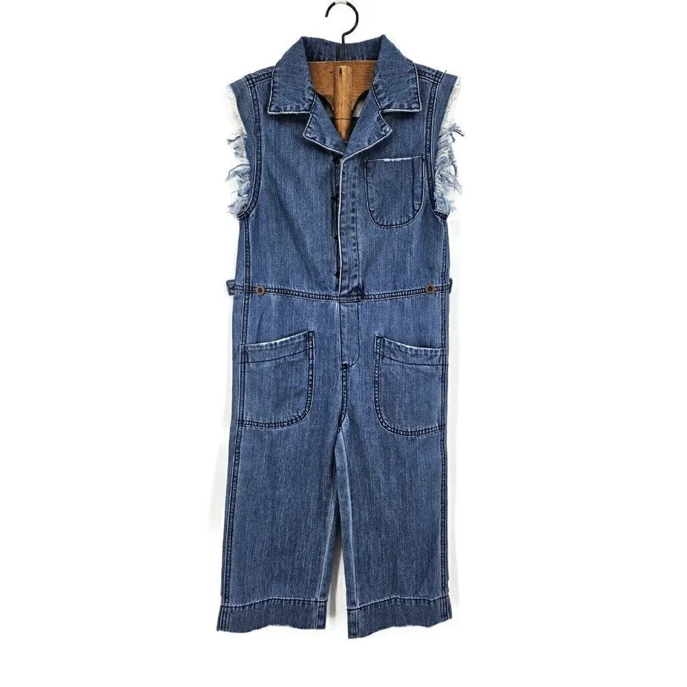 New One Teaspoon Ranch Safari Camp Overalls Kids 5-6 Girls Denim Jumper